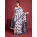 Generic Women's Jamdani Cotton Silk Printed Saree With Unstitched Blouse 5.5Mtr (Navy Blue) - Image 2