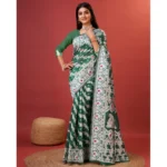 Generic Women's Cotton Silk Printed Saree With Unstitched Blouse 5.5Mtr (Green)