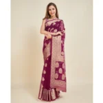Generic Women's Soft Organza Silk Weaving Design Saree With Unstitched Blouse 5.5Mtr (Wine) - Image 2
