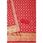 Generic Women's Banarasi Silk Printed Unstitched Salwar Suit Material With Dupatta (Red, 3Mtrs) - Image 3