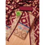 Generic Women's Banarasi Silk Printed Unstitched Salwar Suit Material With Dupatta (Maroon, 3Mtrs) - Image 4