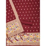 Generic Women's Banarasi Silk Printed Unstitched Salwar Suit Material With Dupatta (Maroon, 3Mtrs) - Image 3