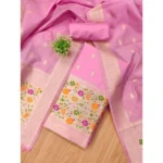 Generic Women's Banarasi Silk Printed Unstitched Salwar Suit Material With Dupatta (Light Pink, 3Mtrs) - Image 4