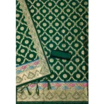 Generic Women's Banarasi Silk Printed Unstitched Salwar Suit Material With Dupatta (Bottle Green, 3Mtrs) - Image 3