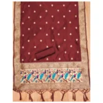 Generic Women's Banarasi Silk Printed Unstitched Salwar Suit Material With Dupatta (Maroon, 3Mtrs) - Image 2