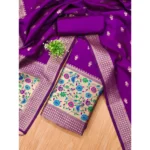 Generic Women's Banarasi Silk Printed Unstitched Salwar Suit Material With Dupatta (Purple, 3Mtrs) - Image 4