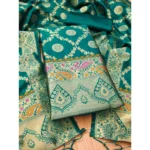 Generic Women's Banarasi Silk Printed Unstitched Salwar Suit Material With Dupatta (Rama, 3Mtrs)