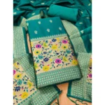 Generic Women's Banarasi Silk Printed Unstitched Salwar Suit Material With Dupatta (Rama, 3Mtrs)