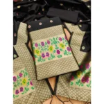 Generic Women's Banarasi Silk Printed Unstitched Salwar Suit Material With Dupatta (Black, 3Mtrs)