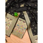 Generic Women's Banarasi Silk Printed Unstitched Salwar Suit Material With Dupatta (Black, 3Mtrs) - Image 4