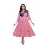 Generic Women's Rayon  Print With Embroidery Work A-Line Kurti (Wine)