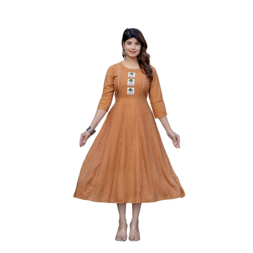 63076-1000x1000-1.webp Generic Women's Rayon Print With Embroidery Work A-Line Kurti (Rust) - Image 1