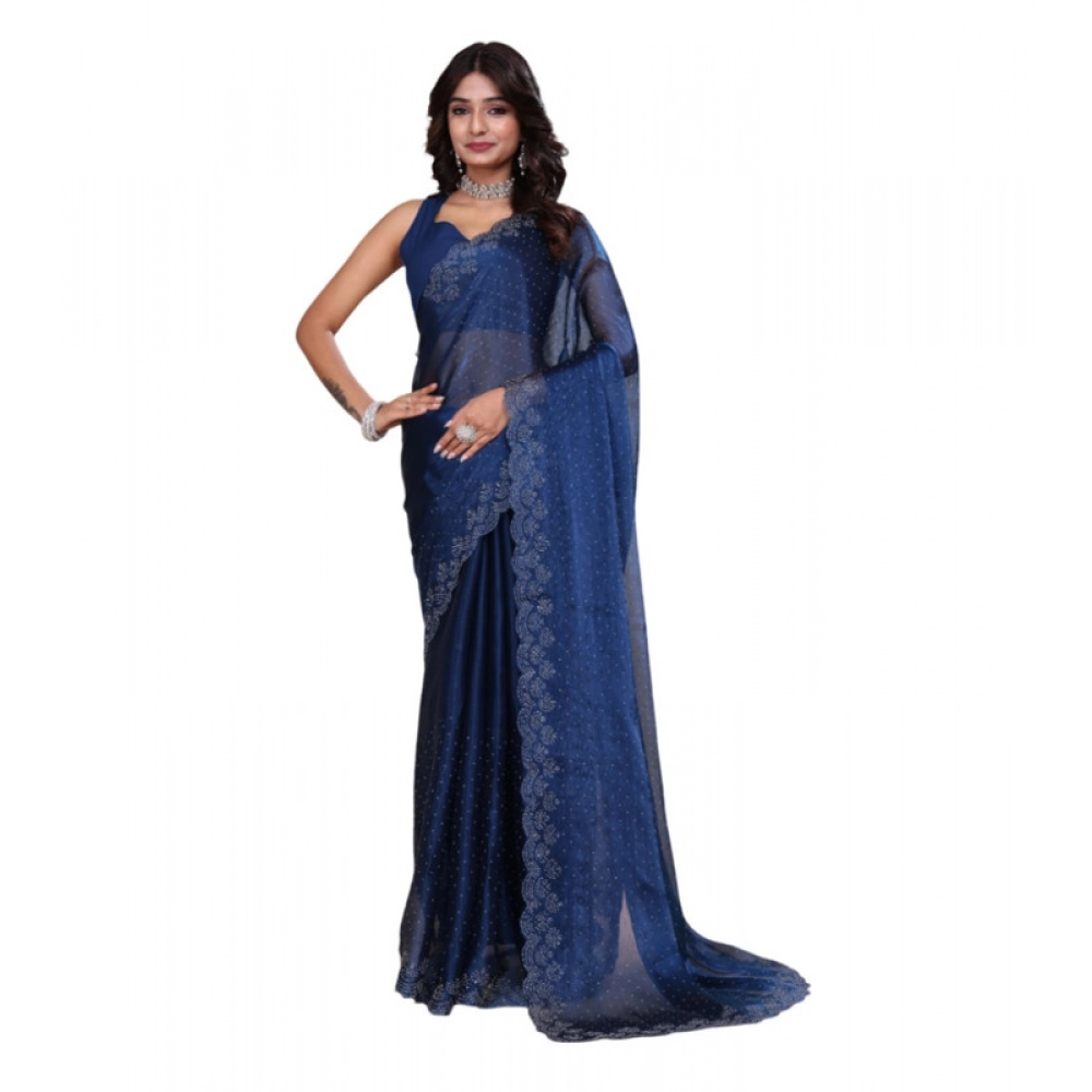 BSB178-SAZYYYmych-1-Ble-Main-1000x1000-1.webp Generic Women's Jimmy choo Embellished Bollywood Saree With Unstitched Blouse 5.5Mtr (Blue) - Image 1