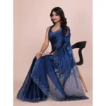 Generic Women's Jimmy choo Embellished Bollywood Saree With Unstitched Blouse 5.5Mtr (Blue) - Image 2
