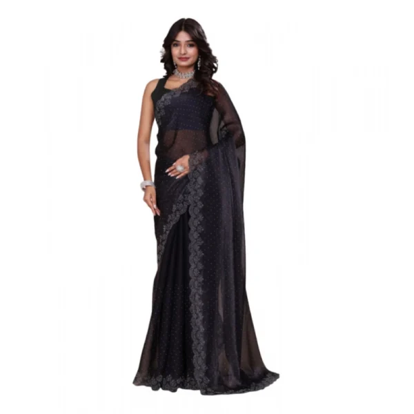 Generic Women's Jimmy choo Embellished Bollywood Saree With Unstitched Blouse 5.5Mtr (Black)