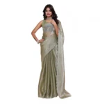 Generic Women's Jimmy choo Embellished Bollywood Saree With Unstitched Blouse 5.5Mtr (Light Green)