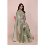 Generic Women's Jimmy choo Embellished Bollywood Saree With Unstitched Blouse 5.5Mtr (Light Green) - Image 2