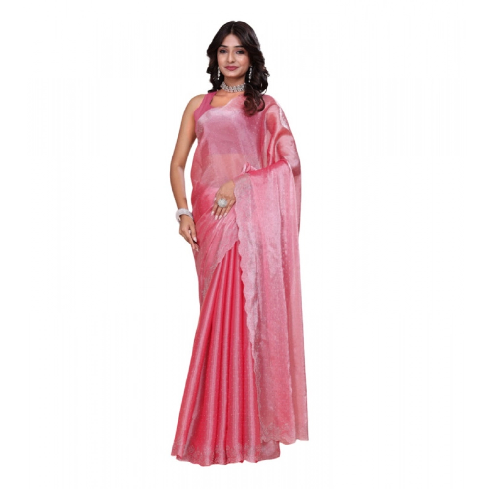 BSB178-SAZYYYmych-1-Pnk-Main-1000x1000-1.webp Generic Women's Jimmy choo Embellished Bollywood Saree With Unstitched Blouse 5.5Mtr (Pink) - Image 1