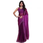 Generic Women's Tissue Pure Silk Embellished Bollywood Saree With Unstitched Blouse 5.5Mtr (Purple)