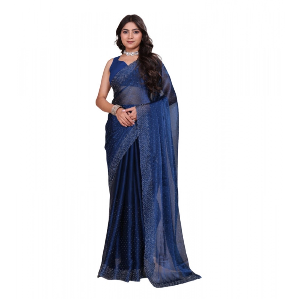 BSB178-SAZYYYmych-2-Ble-Main-1000x1000-1.webp Generic Women's Jimmy choo Embellished Bollywood Saree With Unstitched Blouse 5.5Mtr (Blue) - Image 1