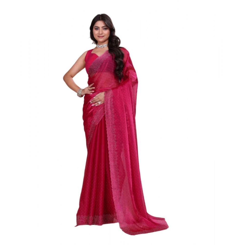 BSB178-SAZYYYmych-2-Red-Main-1000x1000-1.webp Generic Women's Jimmy choo Embellished Bollywood Saree With Unstitched Blouse 5.5Mtr (Red) - Image 1