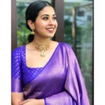 Generic Women's Litchi silk Printed Saree With Unstitched Blouse (Purple) - Image 3