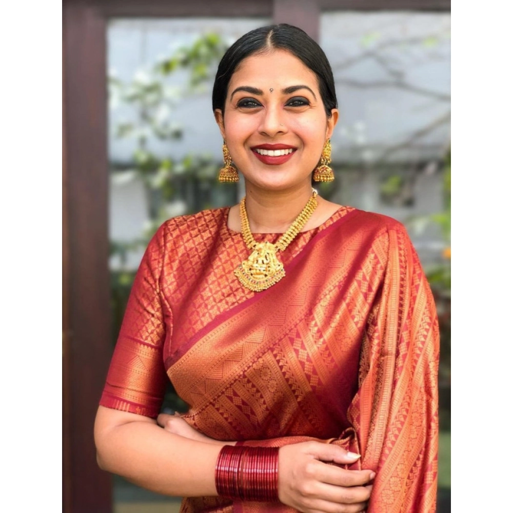 BSB233-SASYYYH-4009-RED-Main-1000x1000-1.webp Generic Women's Litchi silk Printed Saree With Unstitched Blouse (Red) - Image 1