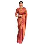 Generic Women's Litchi silk Printed Saree With Unstitched Blouse (Red) - Image 2