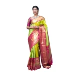 Generic Women's Litchi silk Printed Saree With Unstitched Blouse (Green)