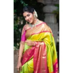 Generic Women's Litchi silk Printed Saree With Unstitched Blouse (Green) - Image 3