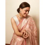 Generic Women's Litchi silk Printed Saree With Unstitched Blouse (Peach) - Image 2