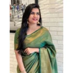 Generic Women's Litchi silk Printed Saree With Unstitched Blouse (Green) - Image 2