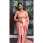 Generic Women's Litchi silk Printed Saree With Unstitched Blouse (Peach)