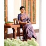 Generic Women's Litchi silk Printed Saree With Unstitched Blouse (Navy Blue) - Image 2