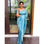 Generic Women's Litchi silk Printed Saree With Unstitched Blouse (Sky Blue) - Image 3