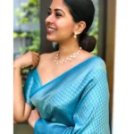 Generic Women's Litchi silk Printed Saree With Unstitched Blouse (Sky Blue) - Image 2