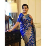 Generic Women's Litchi silk Printed Saree With Unstitched Blouse (Blue) - Image 2