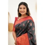 Generic Women's Litchi silk Printed Saree With Unstitched Blouse (Grey) - Image 2