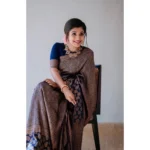 Generic Women's Litchi silk Printed Saree With Unstitched Blouse (Blue) - Image 2