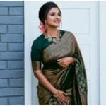 Generic Women's Litchi silk Printed Saree With Unstitched Blouse (Green) - Image 2