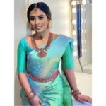 Generic Women's Litchi silk Printed Saree With Unstitched Blouse (Green)