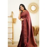 Generic Women's Litchi silk Printed Saree With Unstitched Blouse (Maroon) - Image 3