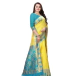 Generic Women's Litchi silk Printed Saree With Unstitched Blouse (Yellow) - Image 3