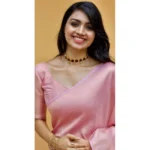 Generic Women's Litchi silk Printed Saree With Unstitched Blouse (Light Pink) - Image 2