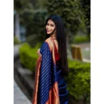 Generic Women's Litchi silk Printed Saree With Unstitched Blouse (Blue) - Image 2