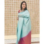 Generic Women's Litchi silk Printed Saree With Unstitched Blouse (Blue) - Image 2