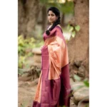 Generic Women's Litchi silk Printed Saree With Unstitched Blouse (Beige) - Image 3