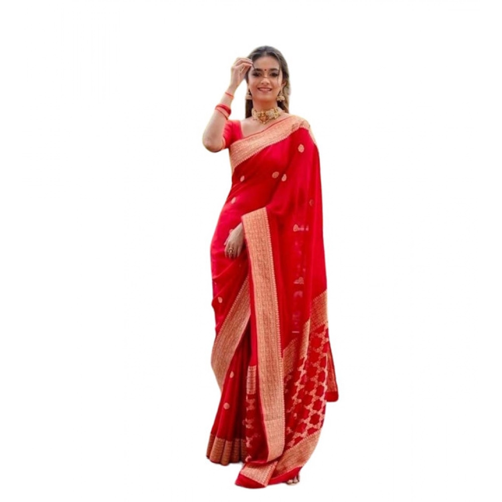 BSB233-SASYYYH-4089-RED-Main-1000x1000-1.webp Generic Women's Litchi silk Printed Saree With Unstitched Blouse (Red) - Image 1