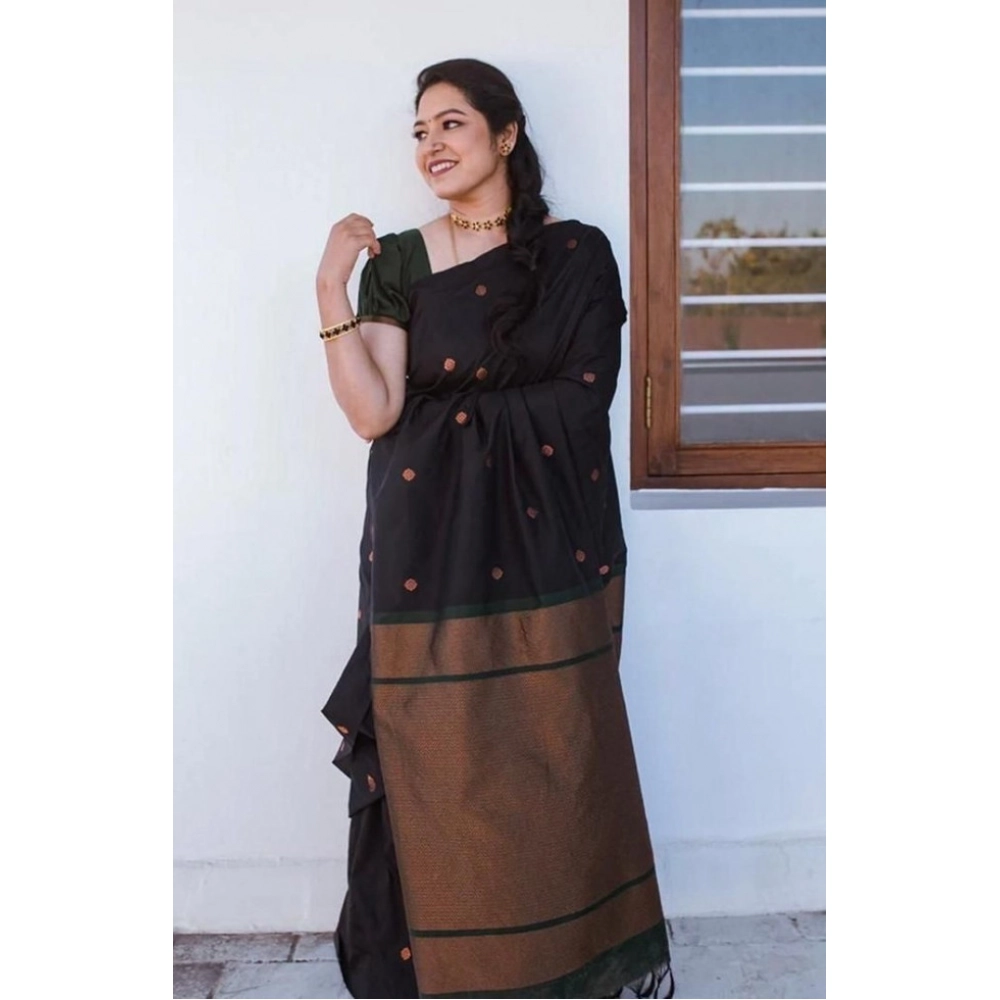 BSB233-SASYYYH-5000-Black-Main-1000x1000-1.webp Generic Women's Litchi silk Printed Saree With Unstitched Blouse (Black) - Image 1