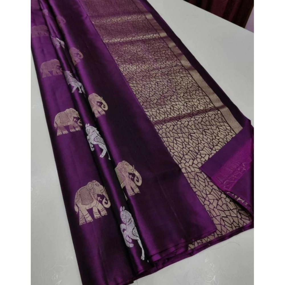 BSB233-SASYYYH-5014-mjpnk-main-1000x1000-1.webp Generic Women's Litchi silk Printed Saree With Unstitched Blouse (Magenta With pink) - Image 1